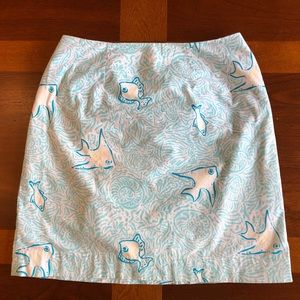 Lilly Pulitzer blue glow-in-the-dark fish and seashell print cotton skirt size 2